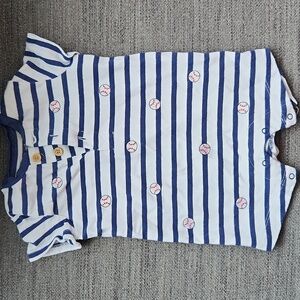 Little Me White and Navy Striped Onesie